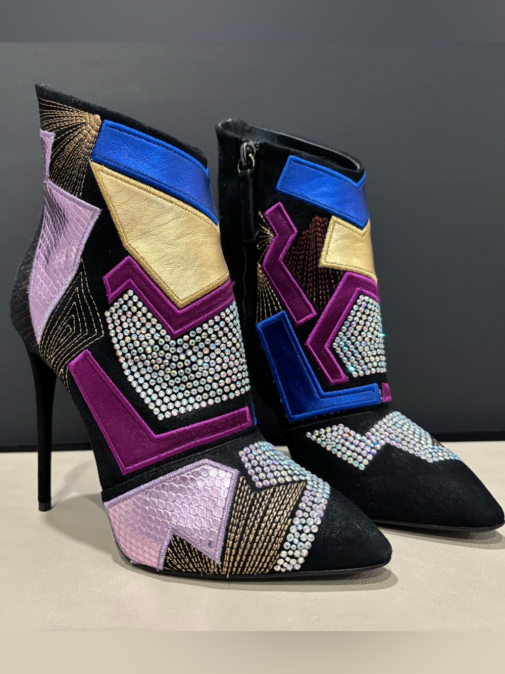 Stiletto Ankle Boots, Guisseppe Zanotti Size 5, 80s Retro Boho Moto Cocktail